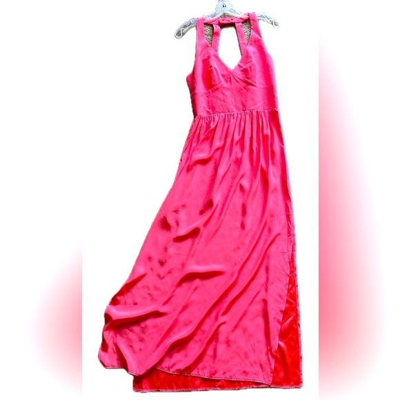 Amanda Uprichard Pink Coral Silk Halter Side Slit Gown Dress NWOT M - Picture 1 of 13